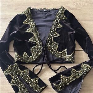 Brown velvet and Gold Embellished Jacket